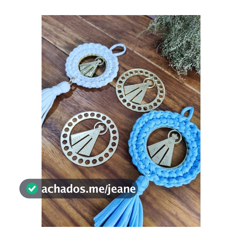 Base em Acrílico Dourado Espelhado para Crochê 10cm | Mandala Nossa Senhora | Opção em MDF e Rose Gold