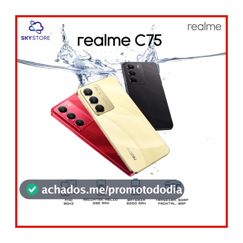 Realme C75 4G,256GB/8GB RAM, Processador MediaTek Helio G92 Max, Câmera 50MP, Bateria de 6000Mah, Versão Global