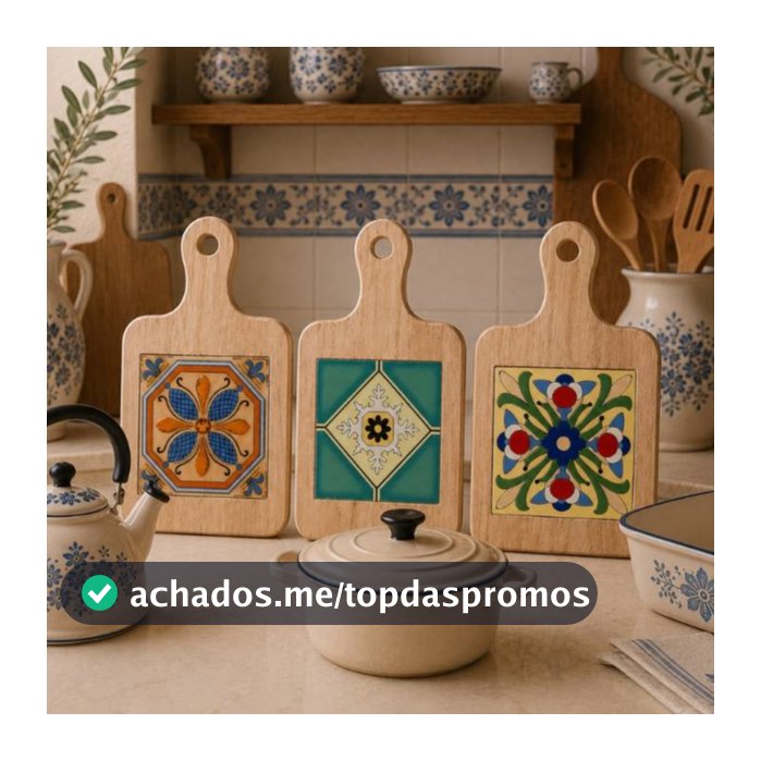 Kit 3 Descansos de Panela em Madeira e Cerâmica | Azulejo Português