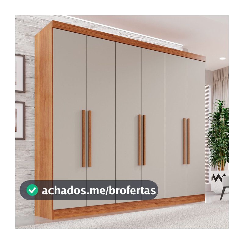 Guarda-roupa Casal 6 Portas 2 Gavetas França Cinamomo/Off White