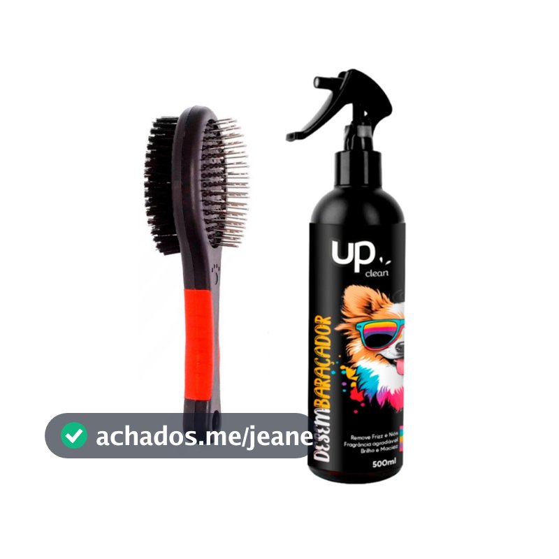 Kit Escova Dupla Rasqueadeira e Desembaraçador de Pêlos- Grooming Pet Eficiência  Escovação Total