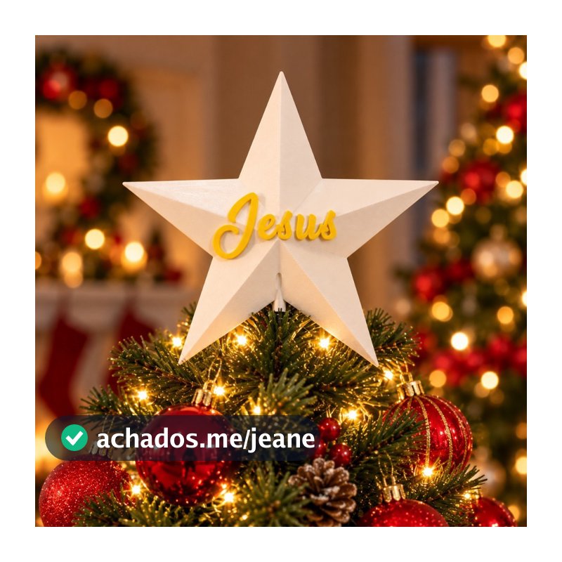 Estrela Ponteira para Árvore de Natal Jesus 18cm Branca com Escrita Dourada Enfeite de Topo Decoração Natalina