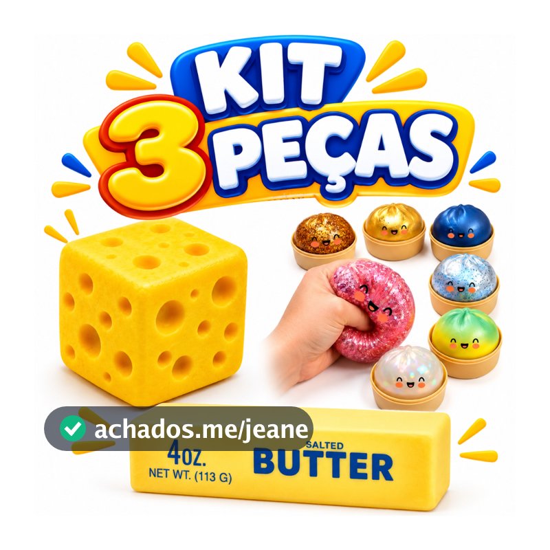 Kit 3 Baozi Squishy Queijo e Manteiga Brinquedo Sensorial Macio