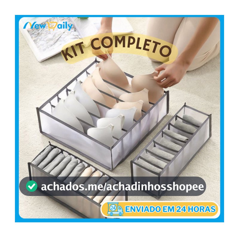 Kit Completo de 3 Organizadores De Gaveta De Sutiã Peças íntimas Meias Dobrável Caixa de Armazenamento SN-13/SN-14/SN-15