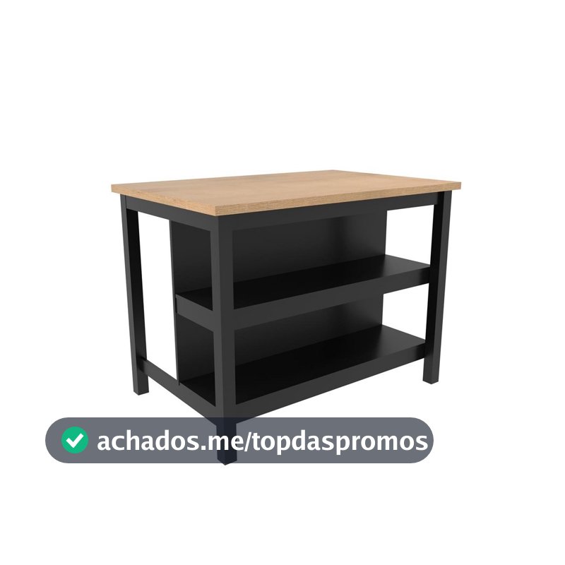 Ilha Cozinha Ditália 2 Prateleiras Preto CD-1019