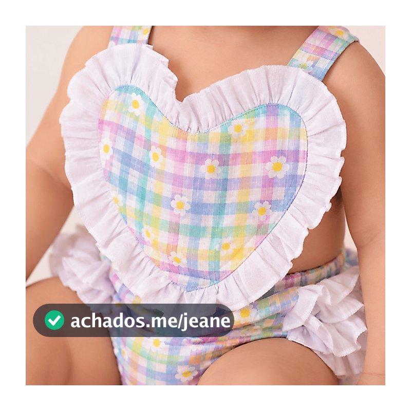 Romper Coração para Bebê Tricoline 100% Algodão P M ou G Romper Bebê Menina