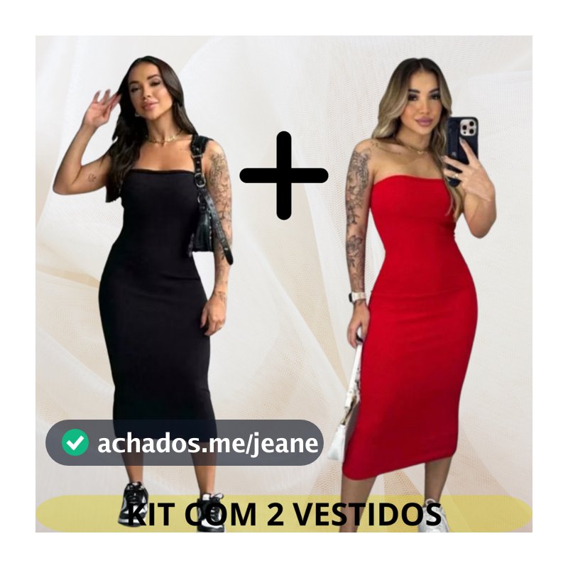 kit 2 Vestido Feminino Midi Tomara que Caia Tubinho Sexy Modelador Canelado Anarruga Premium