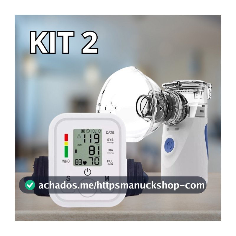 KIT 2 Aparelho Medidor De Pressão Arterial De Braço E Nebulizador Inalador Ultrassônico Portátil Usb Bivolt Ou Pilha