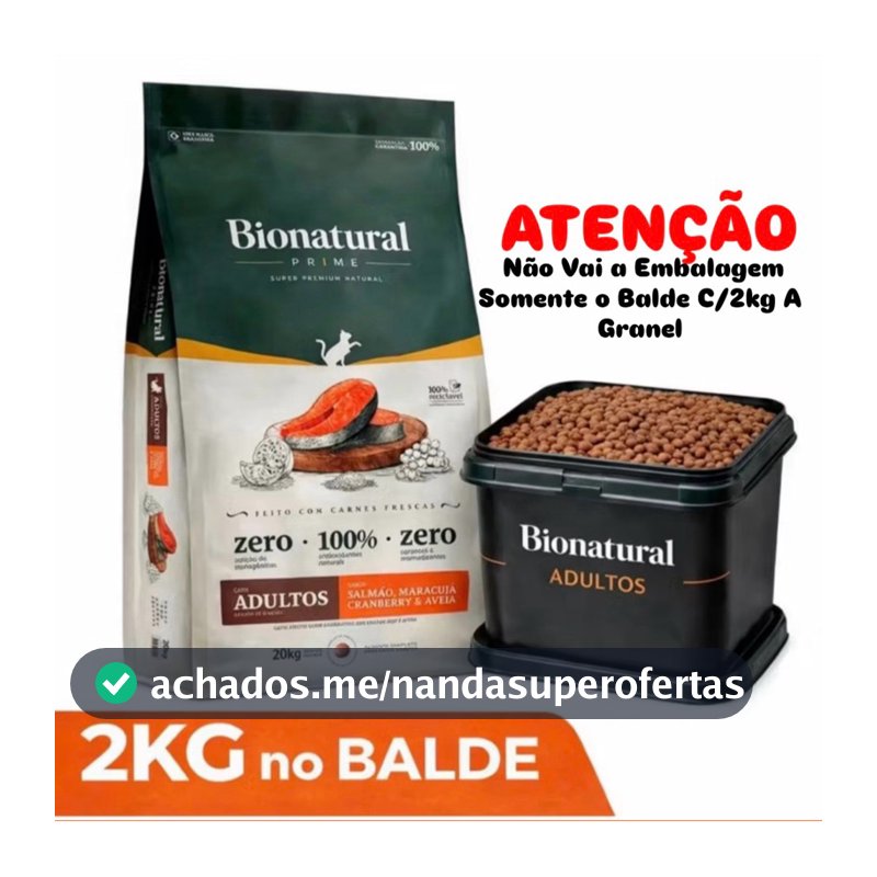 Ração Super Premium Bionatural Prime para Gatos Adultos sabor Salmão 2KG No Balde