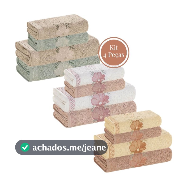 Jogo de Toalha 4 Peças Karsten 100% Algodão Felpuda Macia Excelente Absorção Banho e Rosto