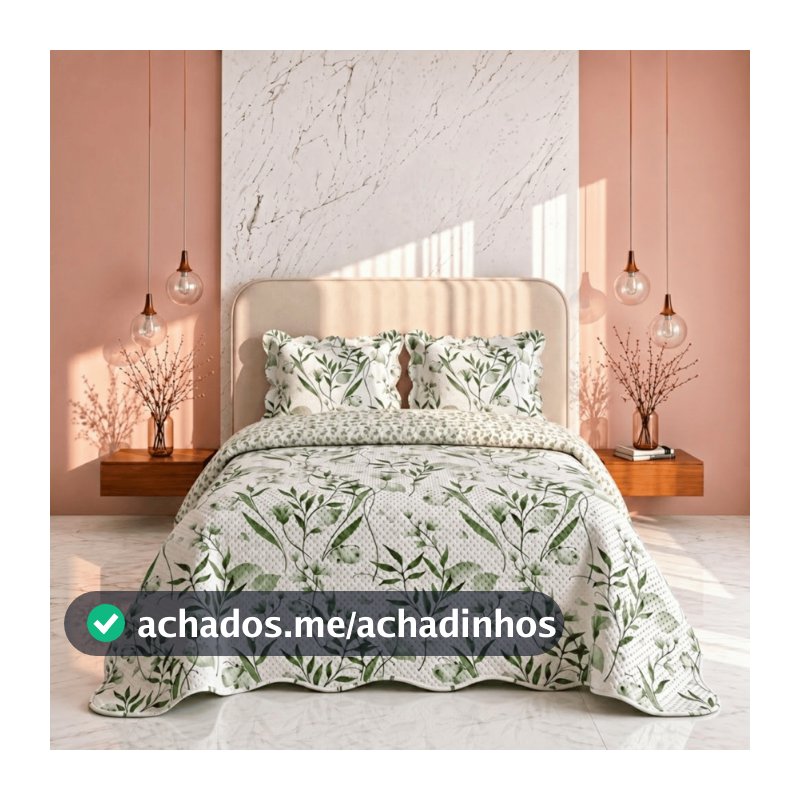 Kit Colcha Cobre Leito Casal Queen King Estampada Dupla Face Florida Matelado Macia 3 Peças Boutis