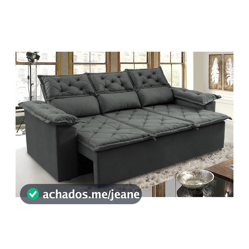 Sofá 3 Lugares Retrátil e Reclinável Cama inBox Compact 2,00m Velusoft Cinza