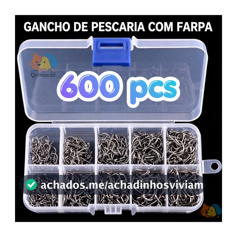 Kit Pesca: 600 Anzóis Chinu nos Tamanhos 3 ao 12 com Estojo de Armazenamento