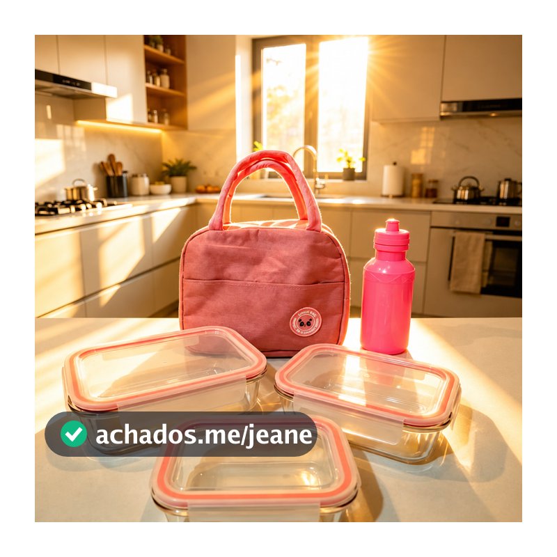 Kit 3 ou 5 Peças Pote  Vidro 370ml 630ml 1000ml Hermético Marmitas 4 Travas Bolsa Térmica Garrafa
