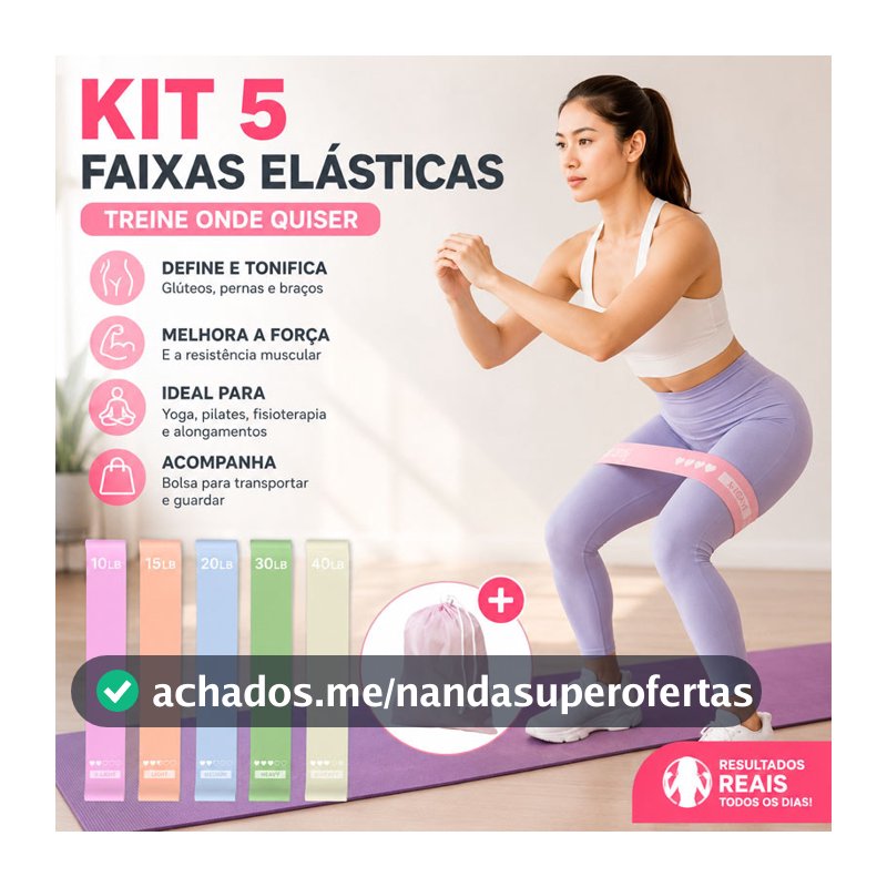 Kit Faixas Elásticas Para Exercícios Multifuncional Exercício Treino Em Casa 5 Níveis Yoga Fisioterapia e Treino