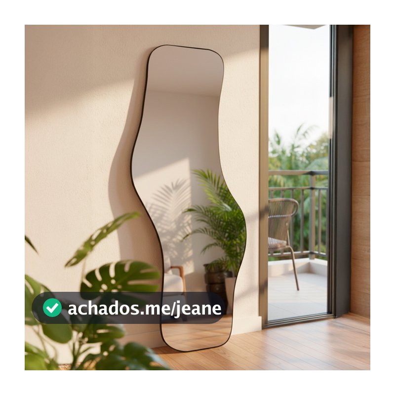 Espelho Waves de Parede 170x70 – Design Orgânico com Acabamento em Couro Ecológico