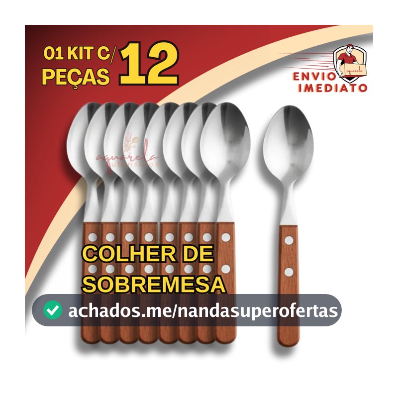 Jogo 12 Colher de Sobremesa Inox Com Cabo Em Madeira Rústico Temático Restaurante Kit Dúzia