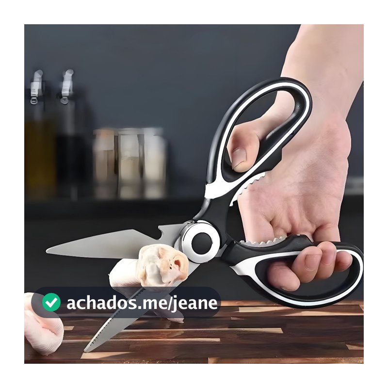 Tesoura de Cozinha Multiuso Aço Inox -Corta Carnes, Ossos e Abre Nozes e Garrafas, Não Enferruja