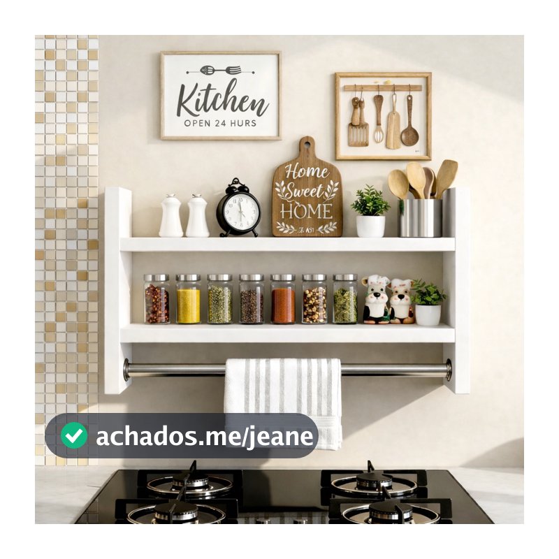 Prateleira de Cozinha Organizador Suspenso Porta Temperos Nicho Com Suporte Para Pano De Prato