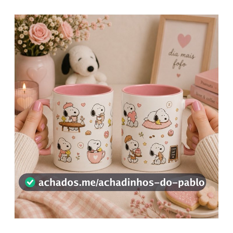Caneca Snoopy 325ml Rosa | Feminina Fofa Delicada