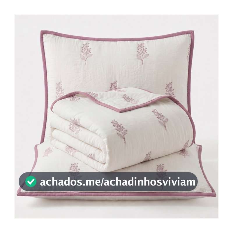 Kit Colcha Bordado Localizado Dupla Face Percal 300 Fios Charme 03 pecas