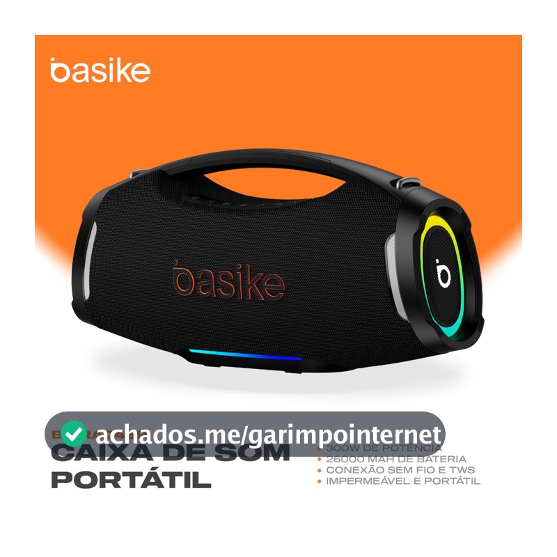 Caixa de Som Bluetooth Basike Rad439 300W Boombox 26000mAh À Prova D'água RGB TWS Som Grave Forte