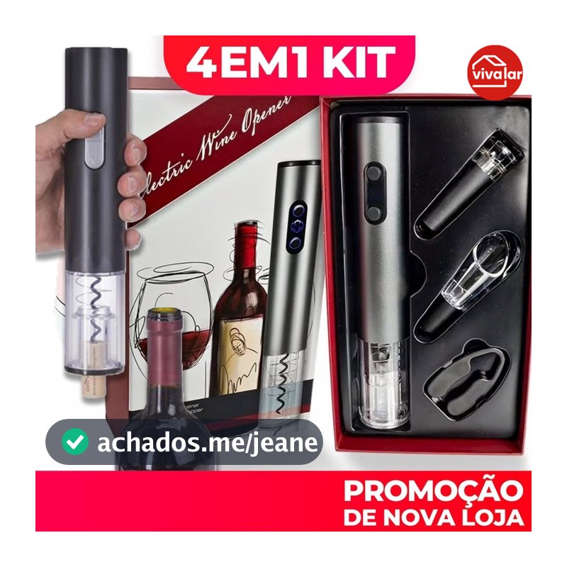 Kit Abridor De Garrafa De Vinho Automático Saca Rolha Elétrico A Pilha Presente para casa