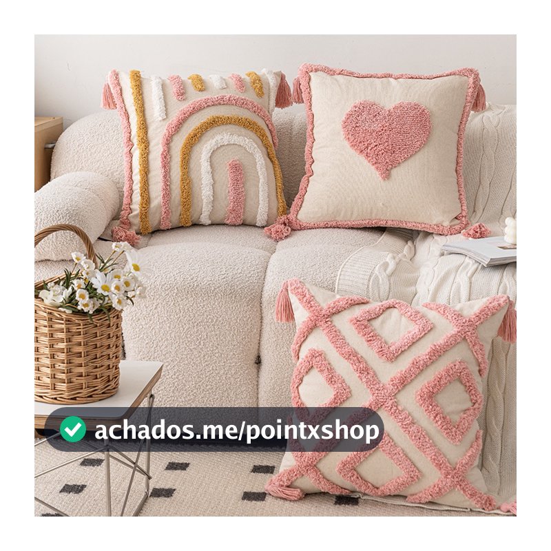 [7 Designs] Capas De Almofada Boho Rosa Quadradas Neutras Tufadas Capa De Almofadas Decorativas 45x45cm Para Sofá-Cama M