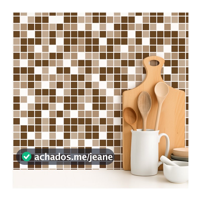 Papel de Parede Adesivo Lavável Decoração Pastilhas Azulejo Para Cozinha Marrom Xadrez 3D