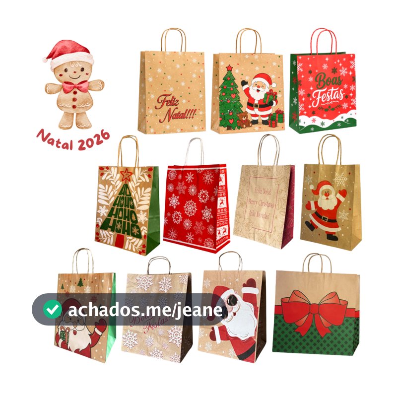 Kit 10 Sacola De Papel Kraft Natal Festa Natalina Presente Vários Tamanhos Novas 2026