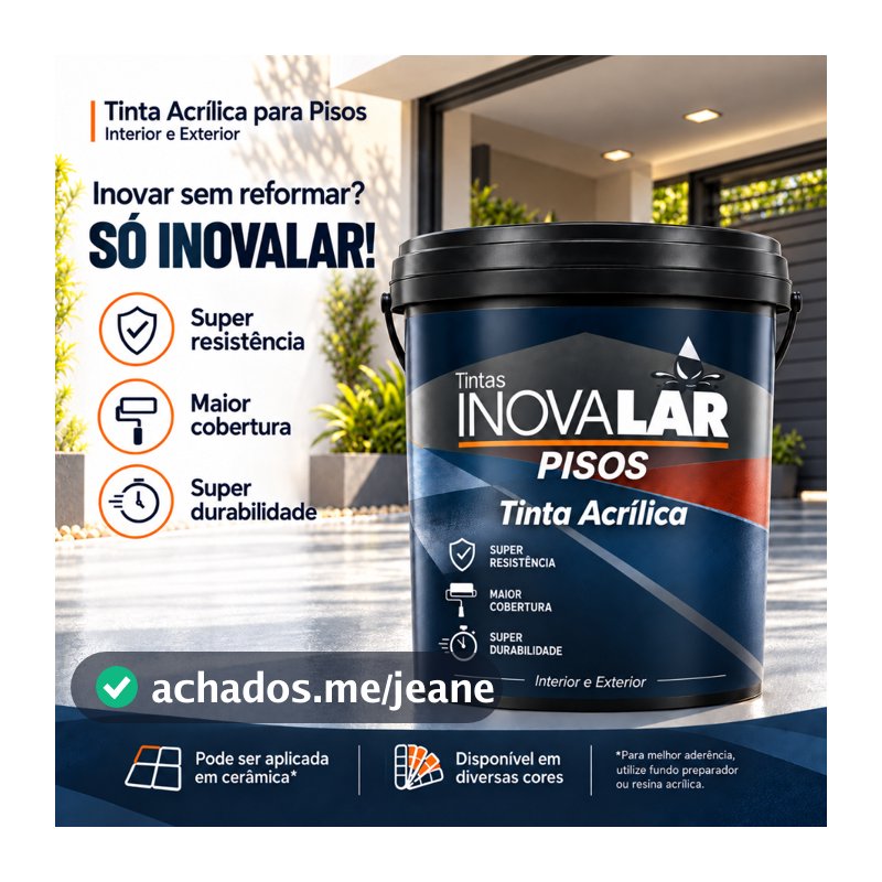 Tinta Acrílica Piso Inovalar 18L Premium - Antimofo Sem Cheiro Alta Cobertura Lavável Antiderrapante