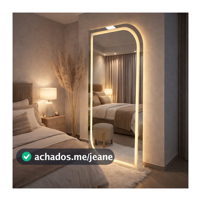 Espelho Orgânico EL24 Corpo Inteiro 170cm x 70cm Polido LED Jateado Luz Branca e Luz Amarela Sala Quarto Banheiro