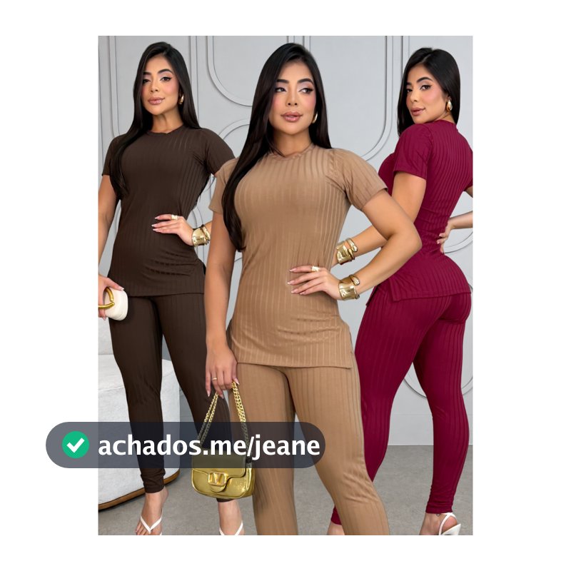 Conjunto Elegante Canelado Com Elasticidade Premium Blusa Com Fenda Lateral e Calça Com Bolso Frio