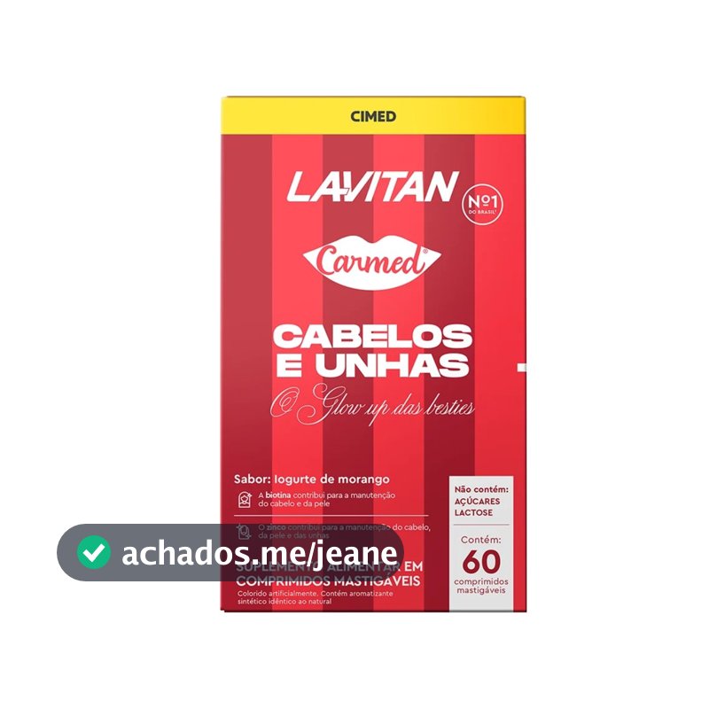 Lavitan Carmed Cabelos e Unhas 60cp Iogurte de Morango Cimed