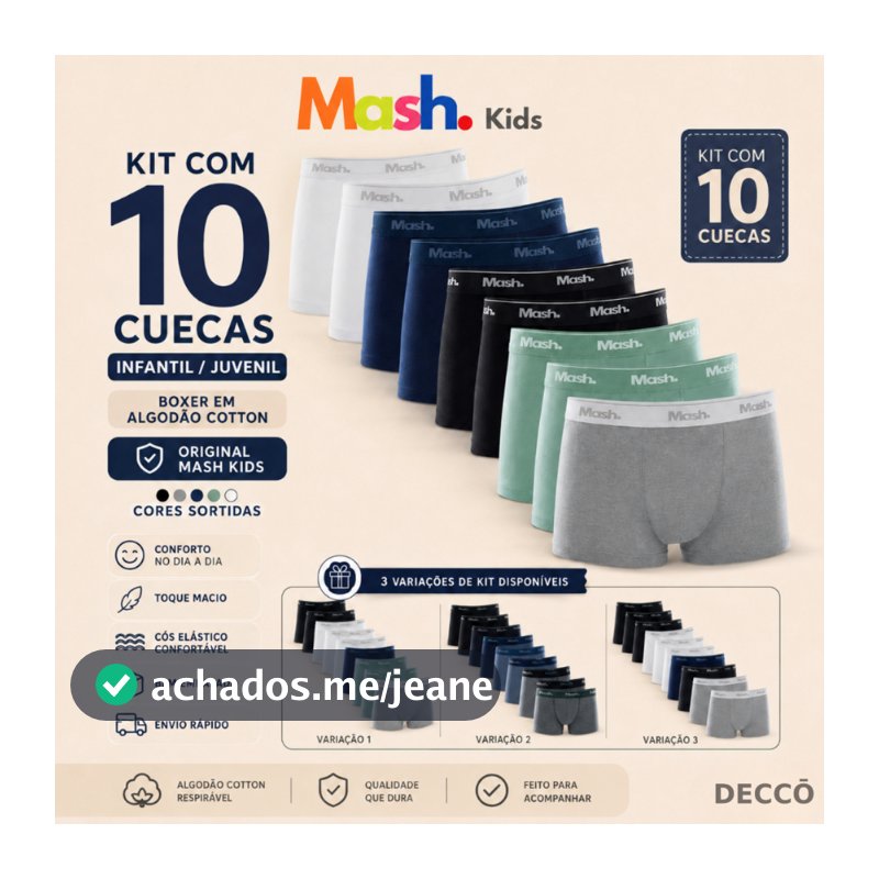Kit Com 10 Cuecas Mash Infantil Juvenil Boxer Box Em Algodao Cotton Masculina Kids Original