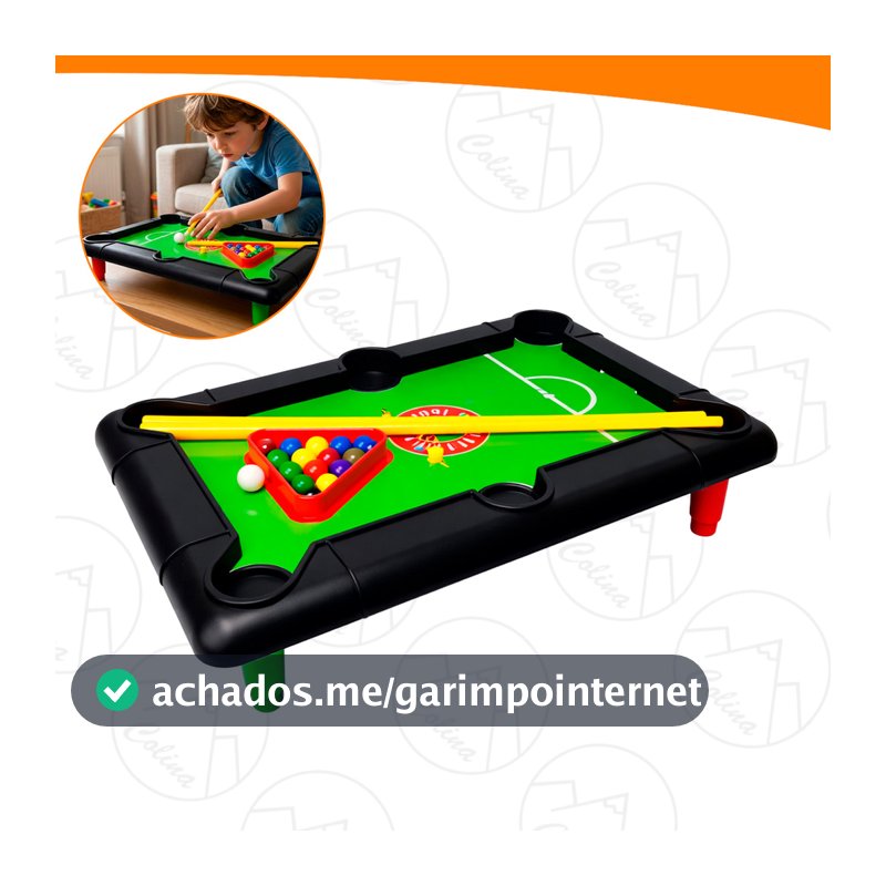 Mini Mesa De Sinuca Com Pezinho Jogo Bilhar Infantil Brinquedo Compacto 27cm Completa