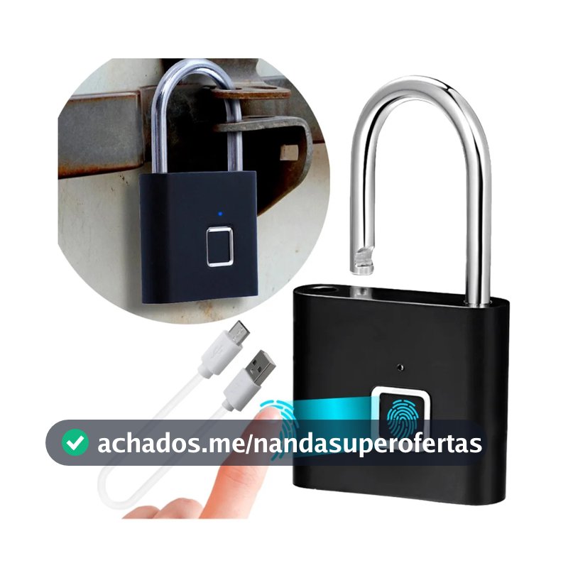 Cadeado de Impressão Digital Biométrica Fechadura Sem Chave Resistente a Agua e Recarregavel