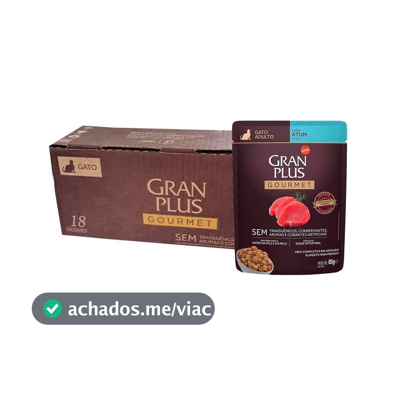 Caixa 18un Ração Úmida Granplus Sache Gato Adulto Atum 85g