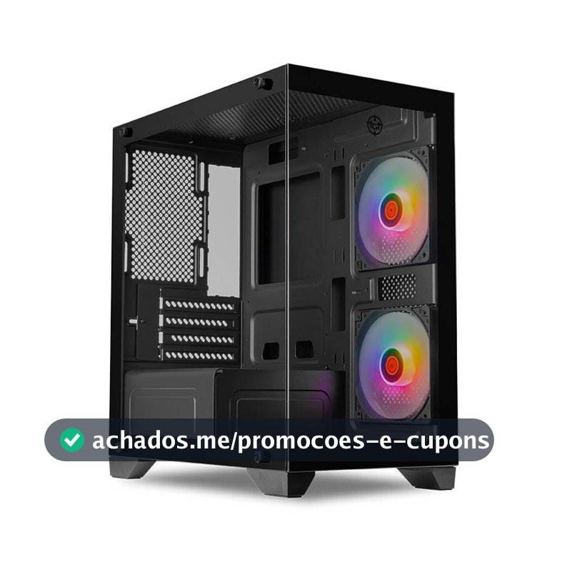 Gabinete Gamer TGT Gladiator, Rainbow, Mid-Tower, Lateral de Vidro, Com 2 Fans, Preto, TGT-GLD-BK
