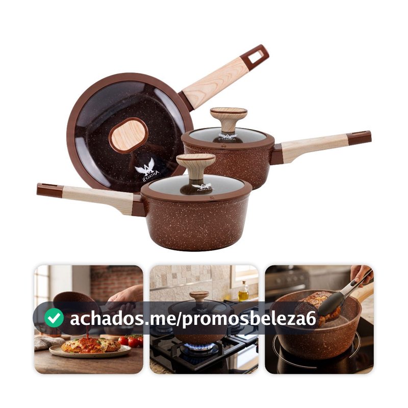 Jogo Panelas Completo 6 Peças Antiaderente Cerâmica com Acessórios Silicone