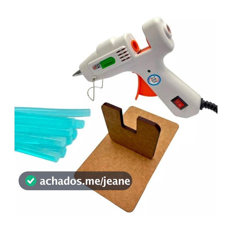 Pistola De Cola Quente com 10 Bastões  e 1 Suporte em MDF Bivolt 110 / 220v Botão Liga e Desliga