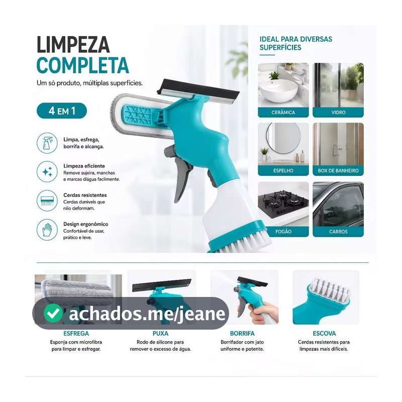 Rodo Spray Mop com Escova  Multiuso – Limpa Vidro, Azulejo e Janela com Escova Reservatório 250ml – Envio Imediato