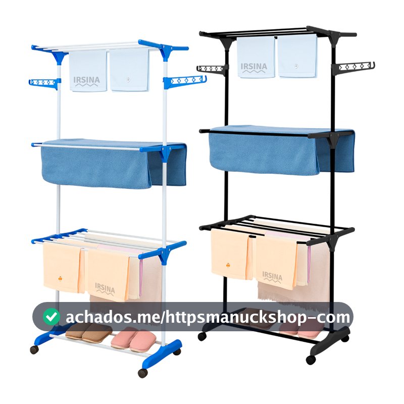 Varal De Chão 3 Andares Roupa Calcinha Dobrável Grade Reforçado com 4 Rodas Portátil e Compacto