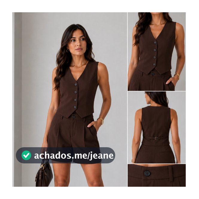 Conjunto Feminino Alfaiataria Social Colete Com Botões e Short Com Bolsos Estilo Moderno