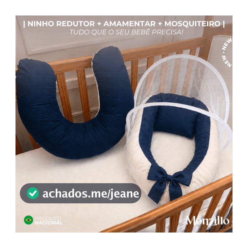 Ninho Bebê Redutor de Berço + Almofada Amamentação + Mosquiteiro Branco Kit Completo