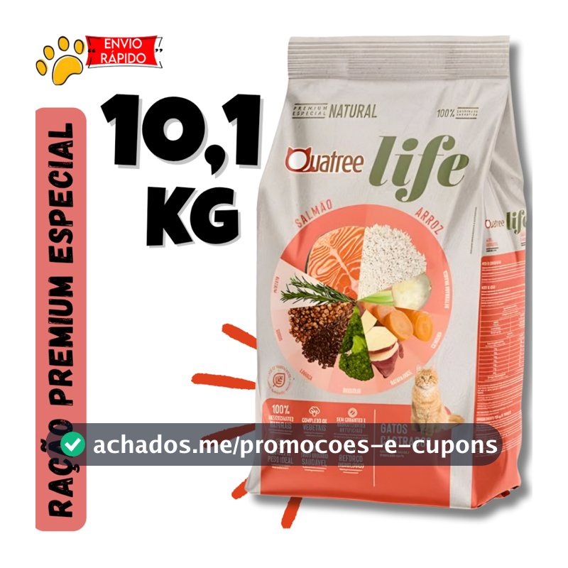 Ração Quatree Life Gatos Castrados Sabor Salmão 10,1kg