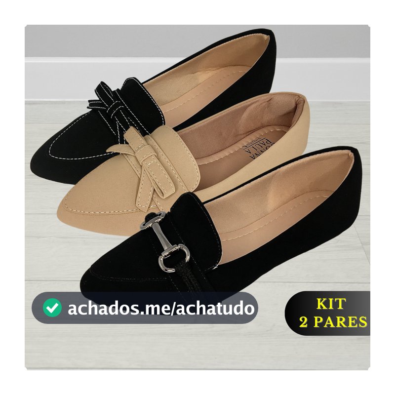 Kit Sapatilha Feminina Bico Fino Rasteirinha 2 Pares Mocassim Feminino Sandália Sapato Feminino Rasteira Moda