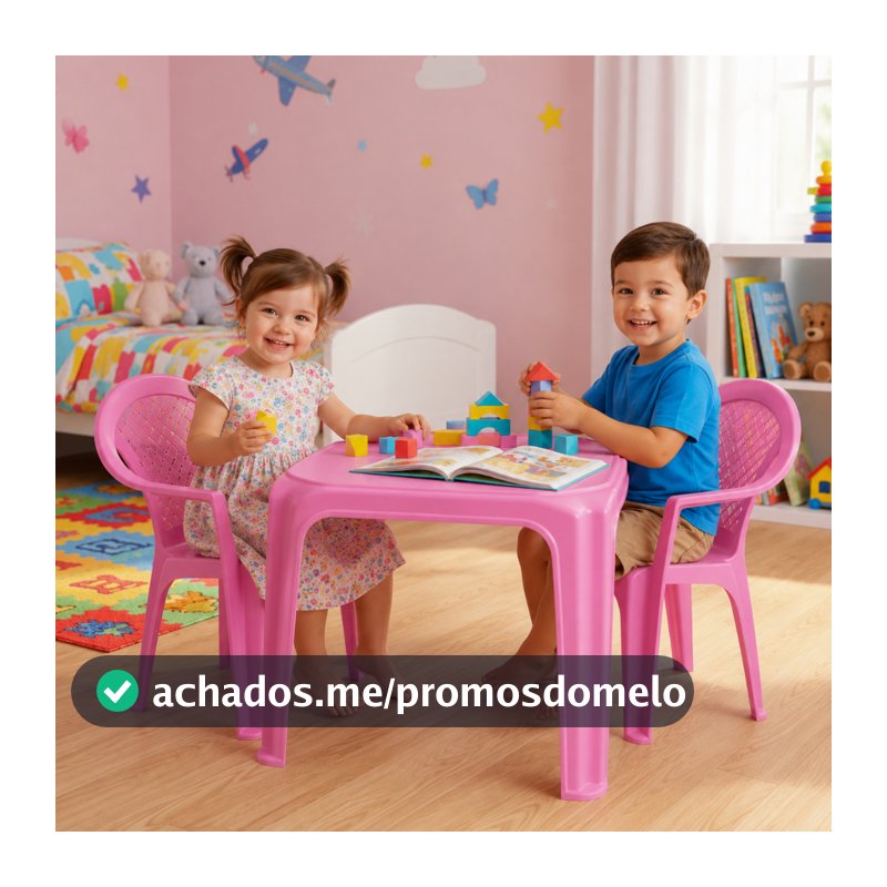 Mesinha Pequena Infantil Rosa+Cadeira Poltrona Educativa