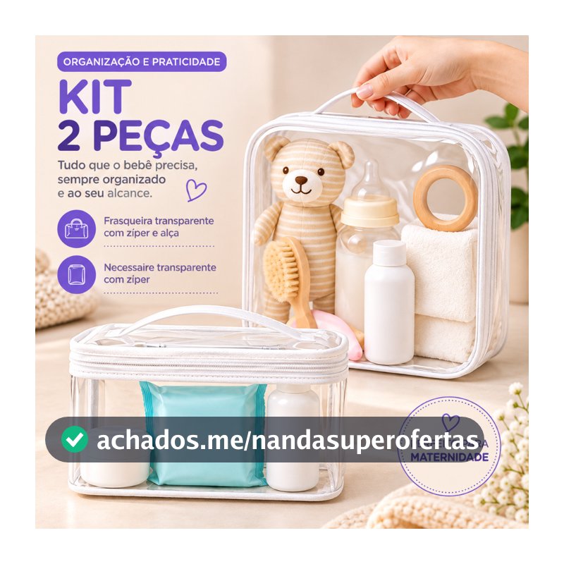 Kit 2 necessaire transparente organizador troca e Fralda bebe Higiêne Bolsa Mala Saída Maternidade