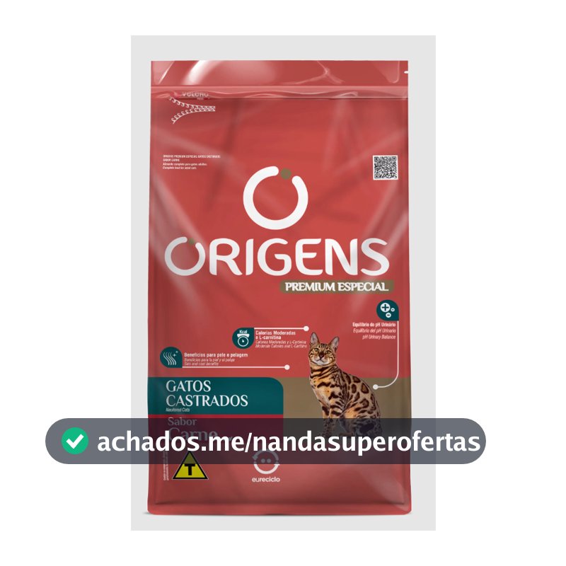 Ração Origens Gatos Castrados Sabor Carne 10,1kg Adimax